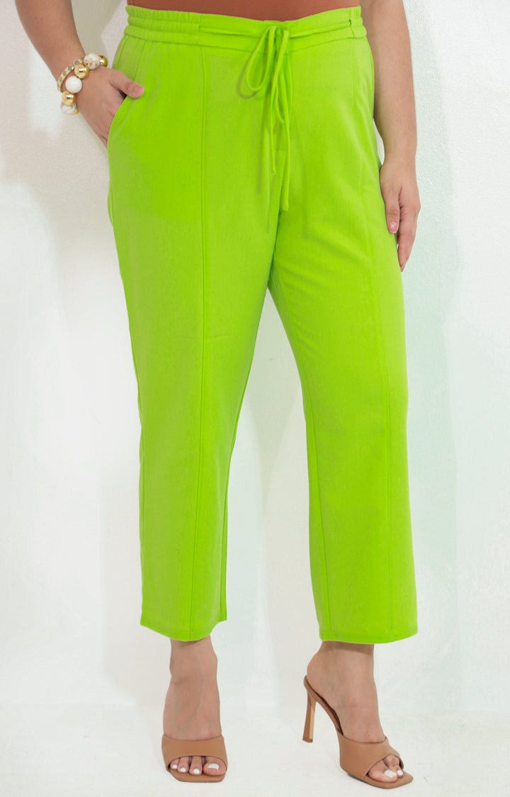 Pantalon verde con elastico y lazo - PANTALON Boutiquemirel 