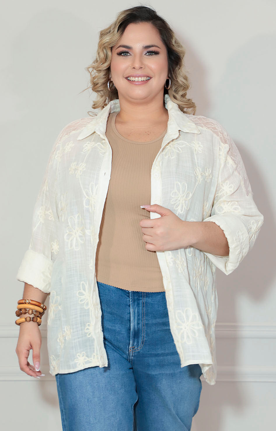 Blusa beige bordado - BLUSA XL Boutiquemirel 