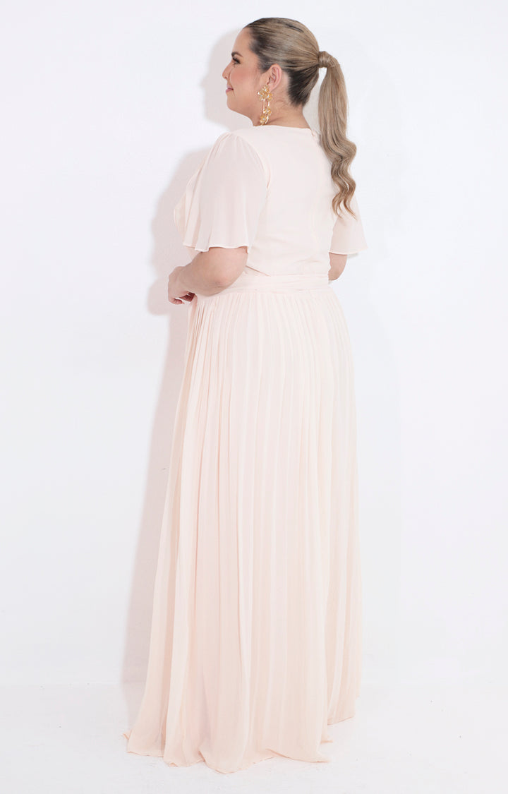 Vestido beige largo plisado - VESTIDO Boutiquemirel 