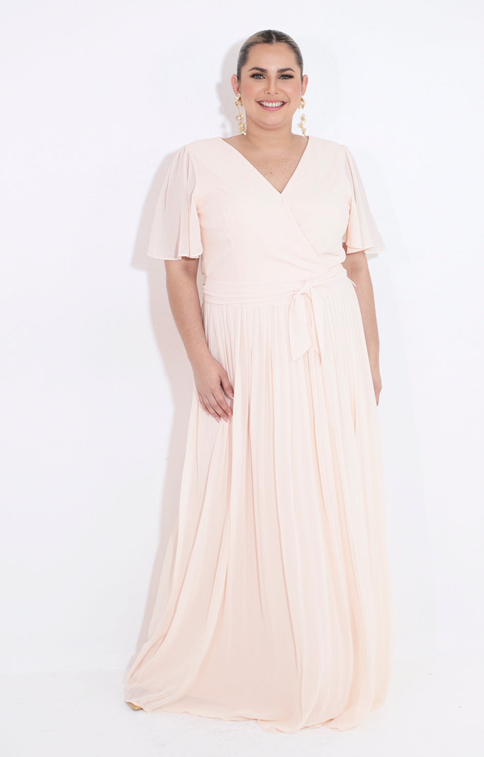 Vestido beige largo plisado - VESTIDO Boutiquemirel 