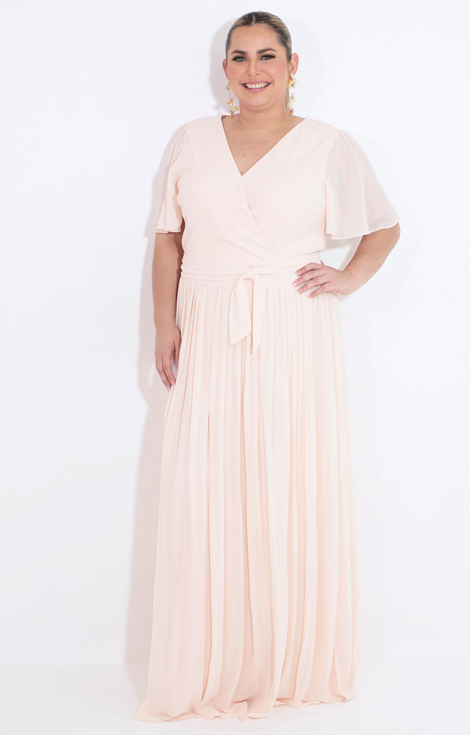 Vestido beige largo plisado - VESTIDO Boutiquemirel 