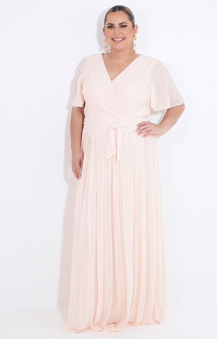 Vestido beige largo plisado - VESTIDO Boutiquemirel 