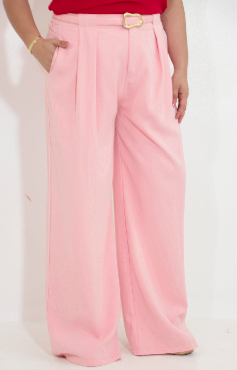 Pantalon rosa recto con cinturon - PANTALON Boutiquemirel 