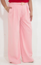 Pantalon rosa recto con cinturon - PANTALON Boutiquemirel 