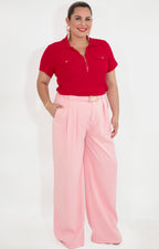 Pantalon rosa recto con cinturon - PANTALON Boutiquemirel 