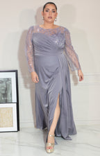 Vestido lila con transparencia y fruncido de manga larga - VESTIDO Boutiquemirel 