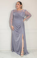 Vestido lila con transparencia y fruncido de manga larga - VESTIDO Boutiquemirel 
