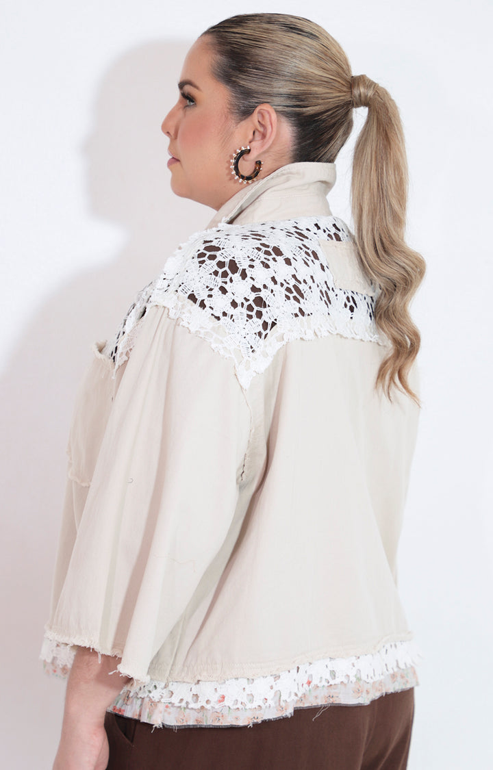 Camisera beige con tira bordada - BLUSA Boutiquemirel 