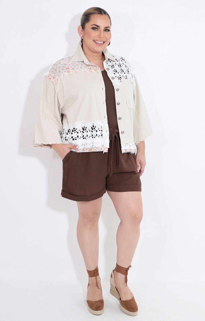 Camisera beige con tira bordada - BLUSA Boutiquemirel 