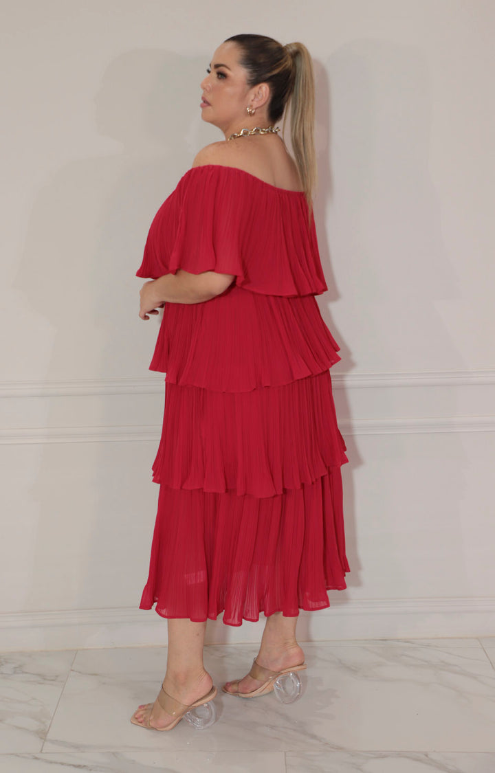 Vestido rojo plisado - VESTIDO Boutiquemirel 