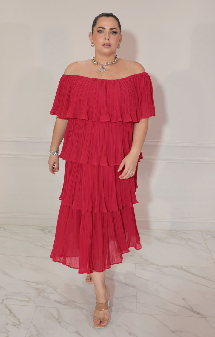 Vestido rojo plisado - VESTIDO Boutiquemirel 