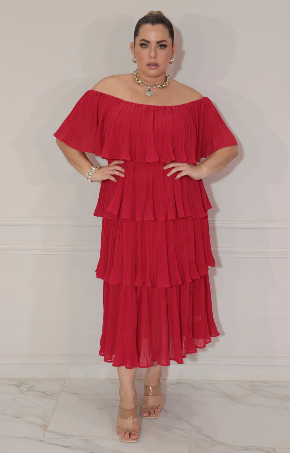 Vestido rojo plisado - VESTIDO Boutiquemirel 