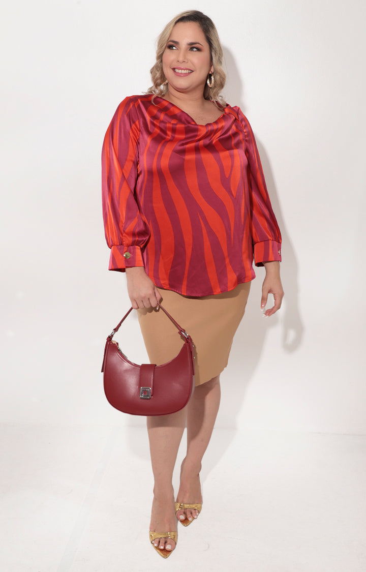 Blusa naranja estampada en magenta - BLUSA Boutiquemirel 