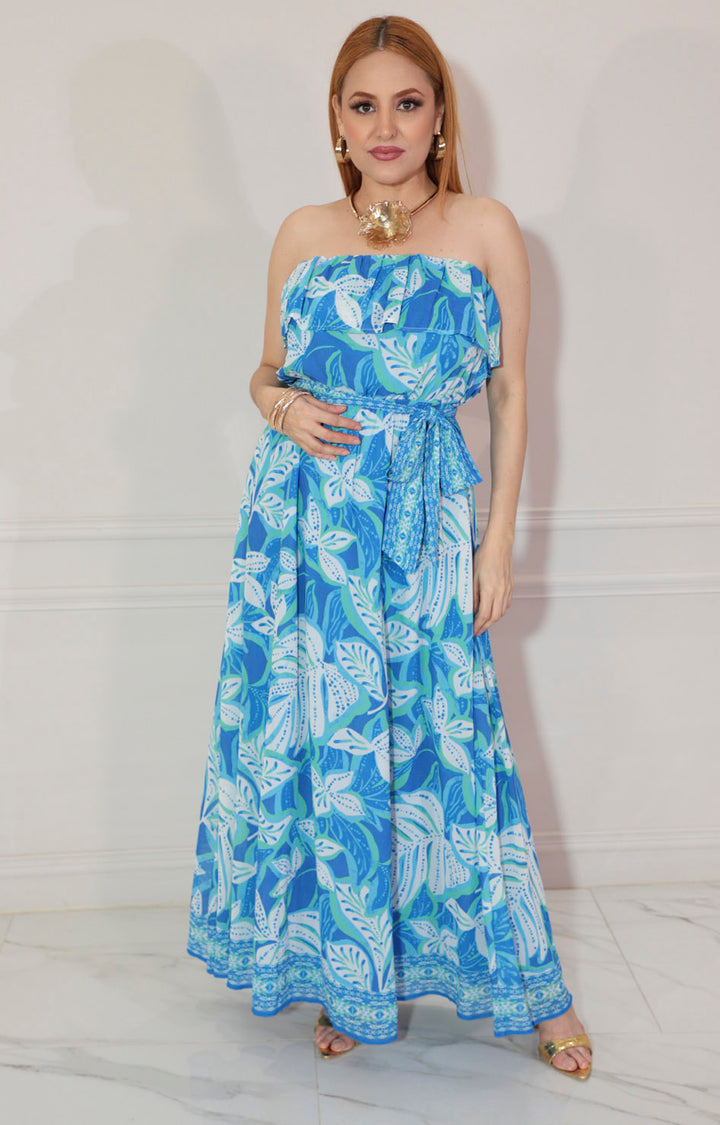 Vestido azul straple con estampado y lazo - VESTIDO Boutiquemirel 