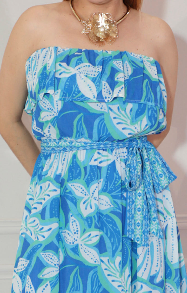 Vestido azul straple con estampado y lazo - VESTIDO Boutiquemirel 