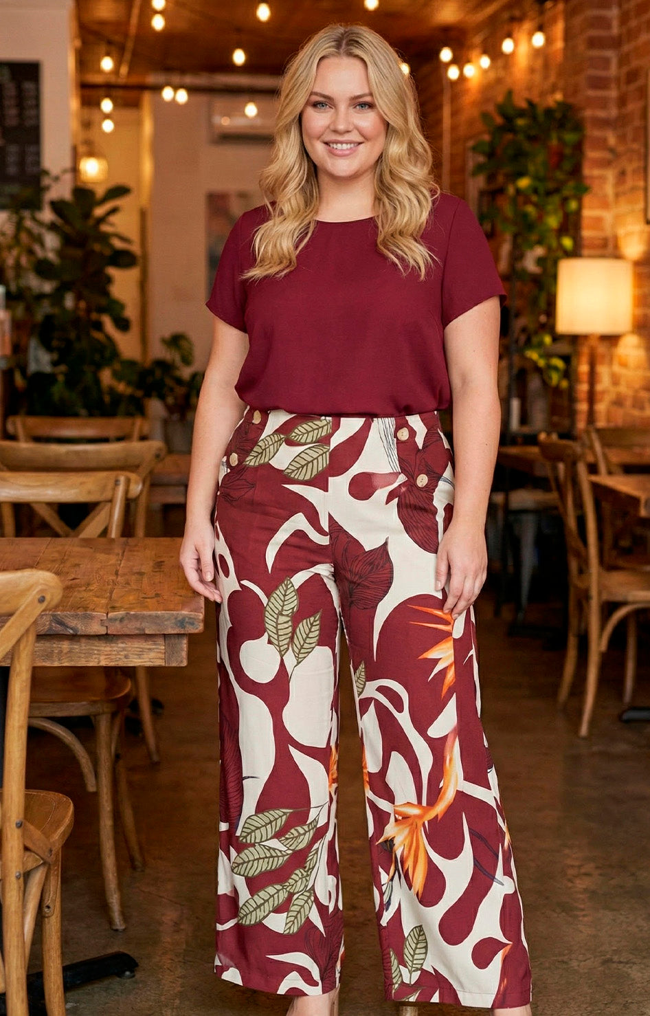 Pantalón vino estampado - PANTALON XL Boutiquemirel 