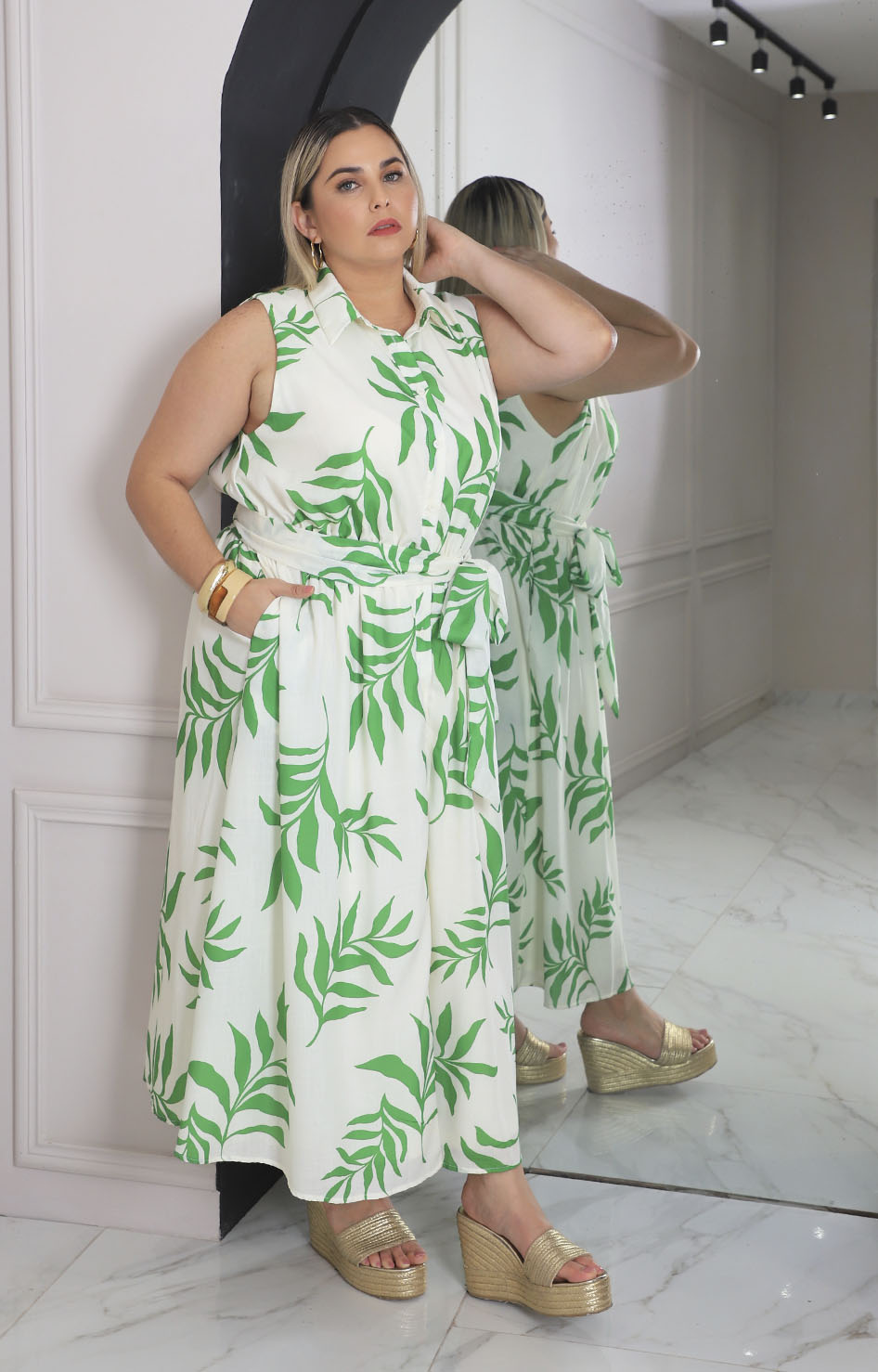 Vestido verde estampado