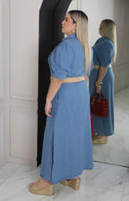 Vestido denim con cinturón