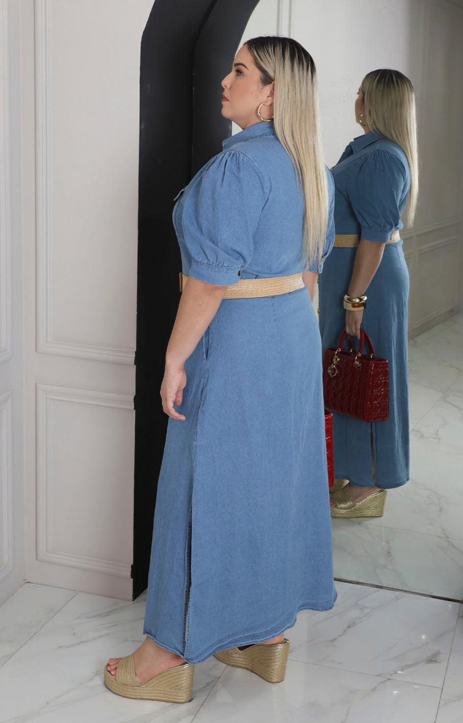 Vestido denim con cinturón