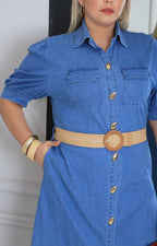Vestido denim con cinturón