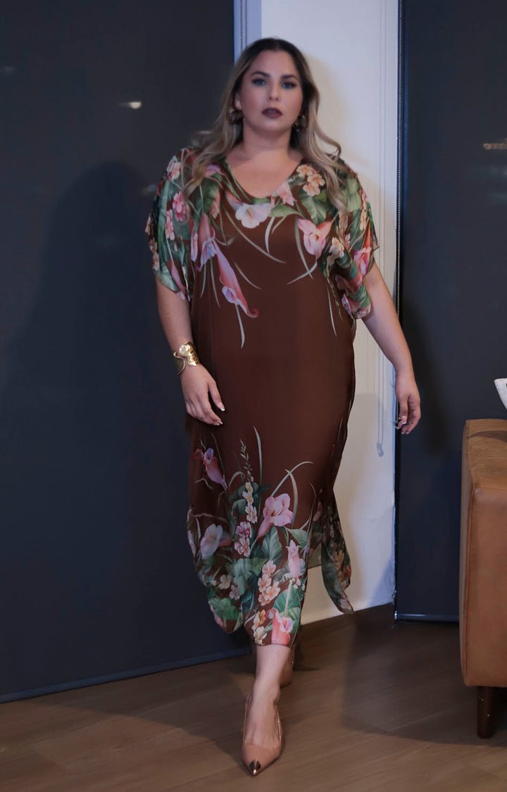 Vestido café con flores - VESTIDO Boutiquemirel 