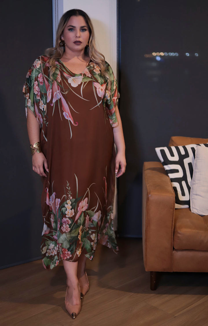 Vestido café con flores - VESTIDO Boutiquemirel 