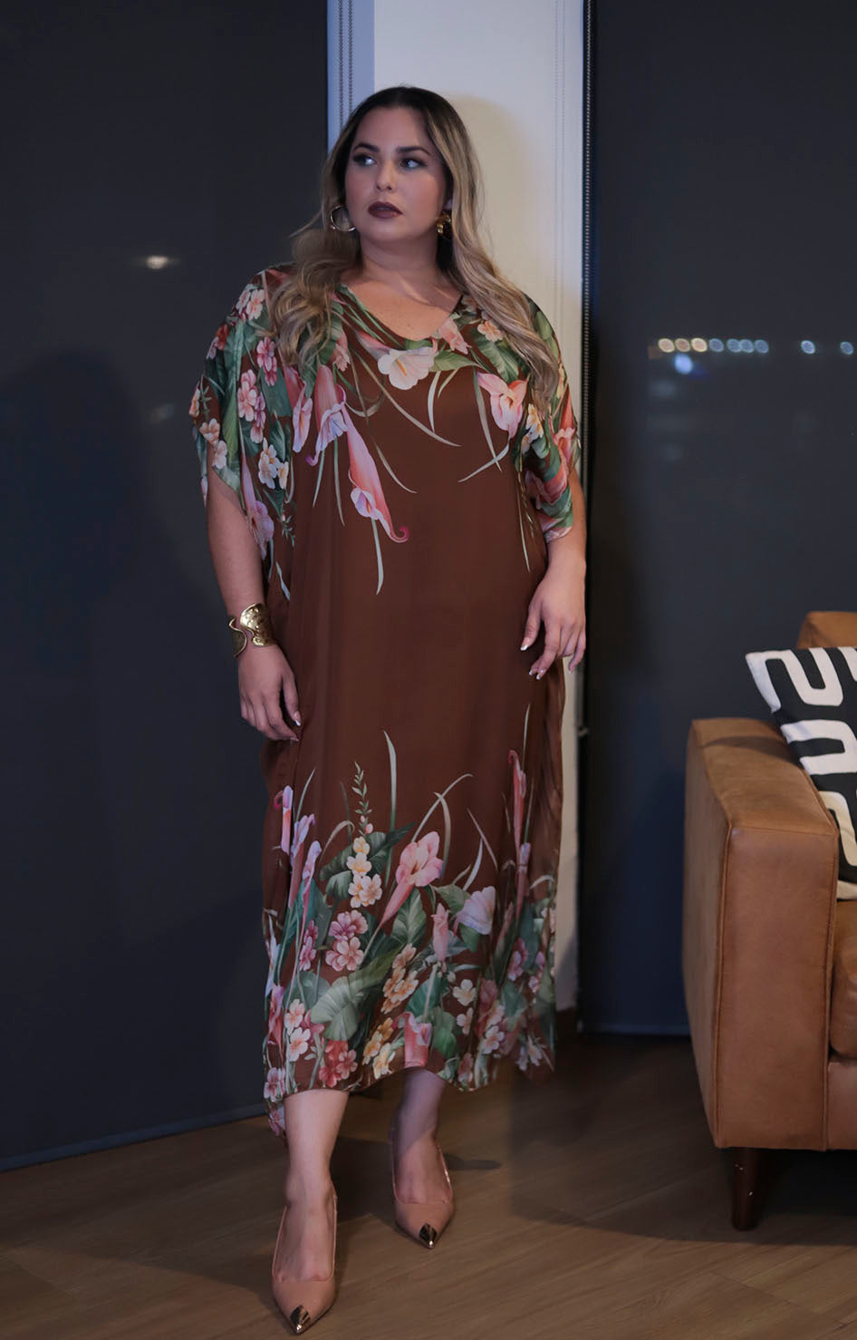 Vestido café con flores - VESTIDO Boutiquemirel 
