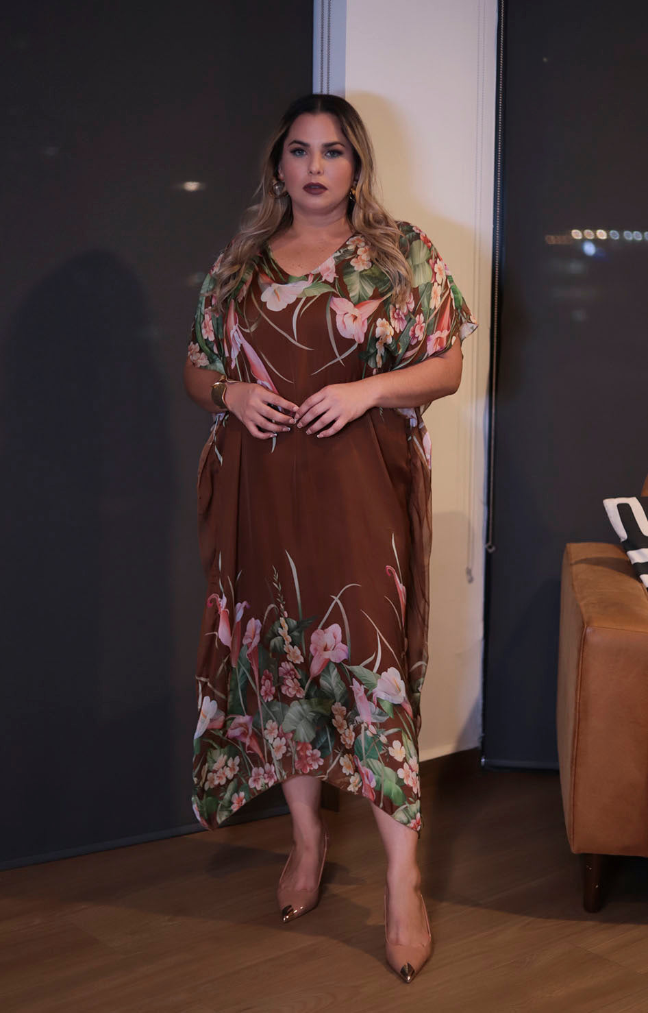 Vestido café con flores - VESTIDO Boutiquemirel 