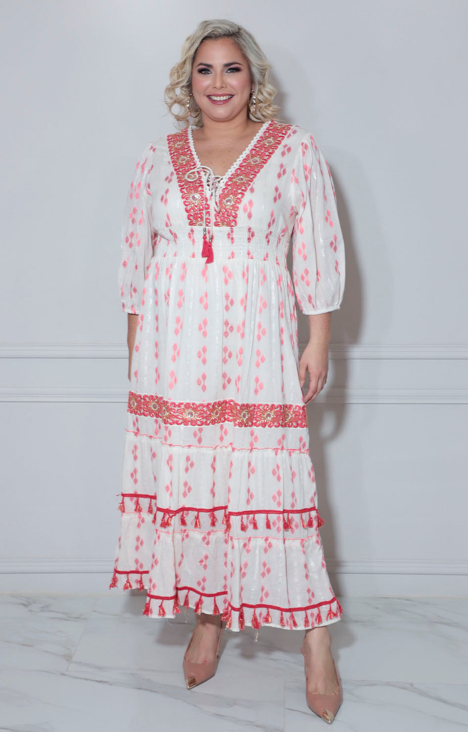 Vestido coral bordado - VESTIDO XL Boutiquemirel 