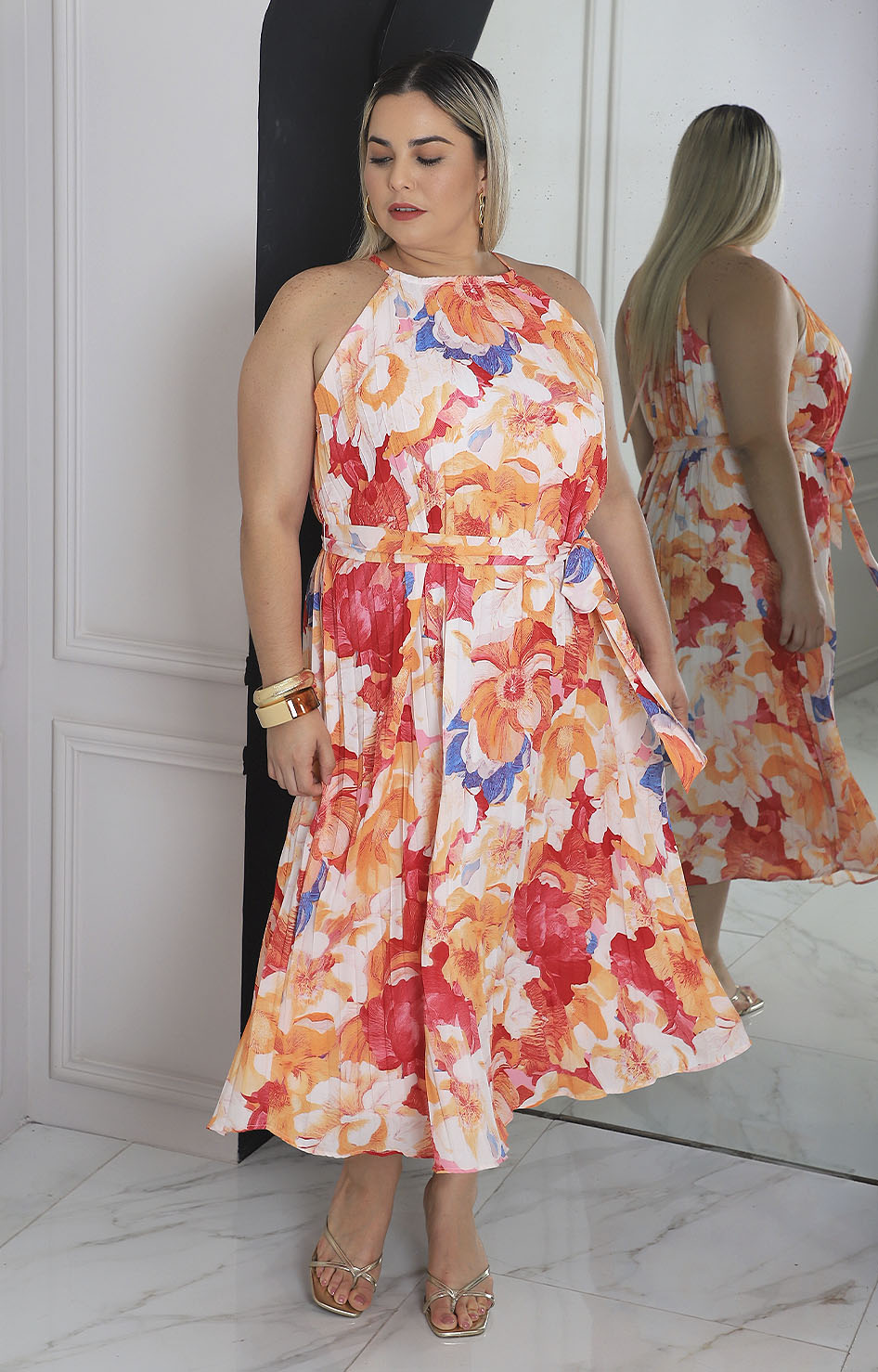 Vestido plisado estampado