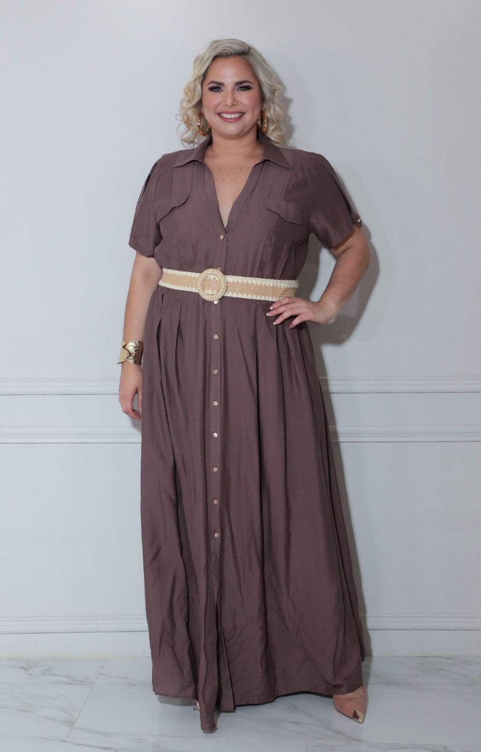 Vestido café con cinturón - VESTIDO XL Boutiquemirel 