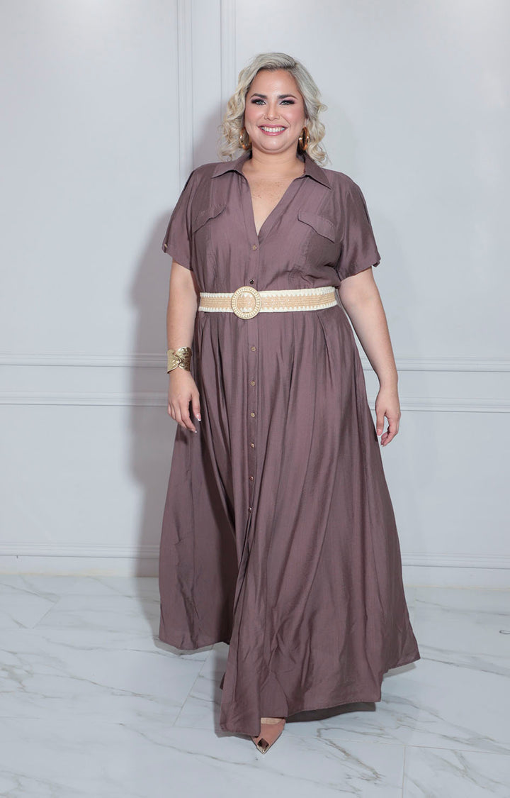 Vestido café con cinturón - VESTIDO XL Boutiquemirel 