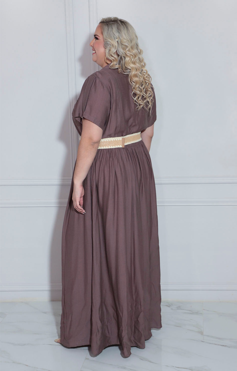 Vestido café con cinturón - VESTIDO XL Boutiquemirel 