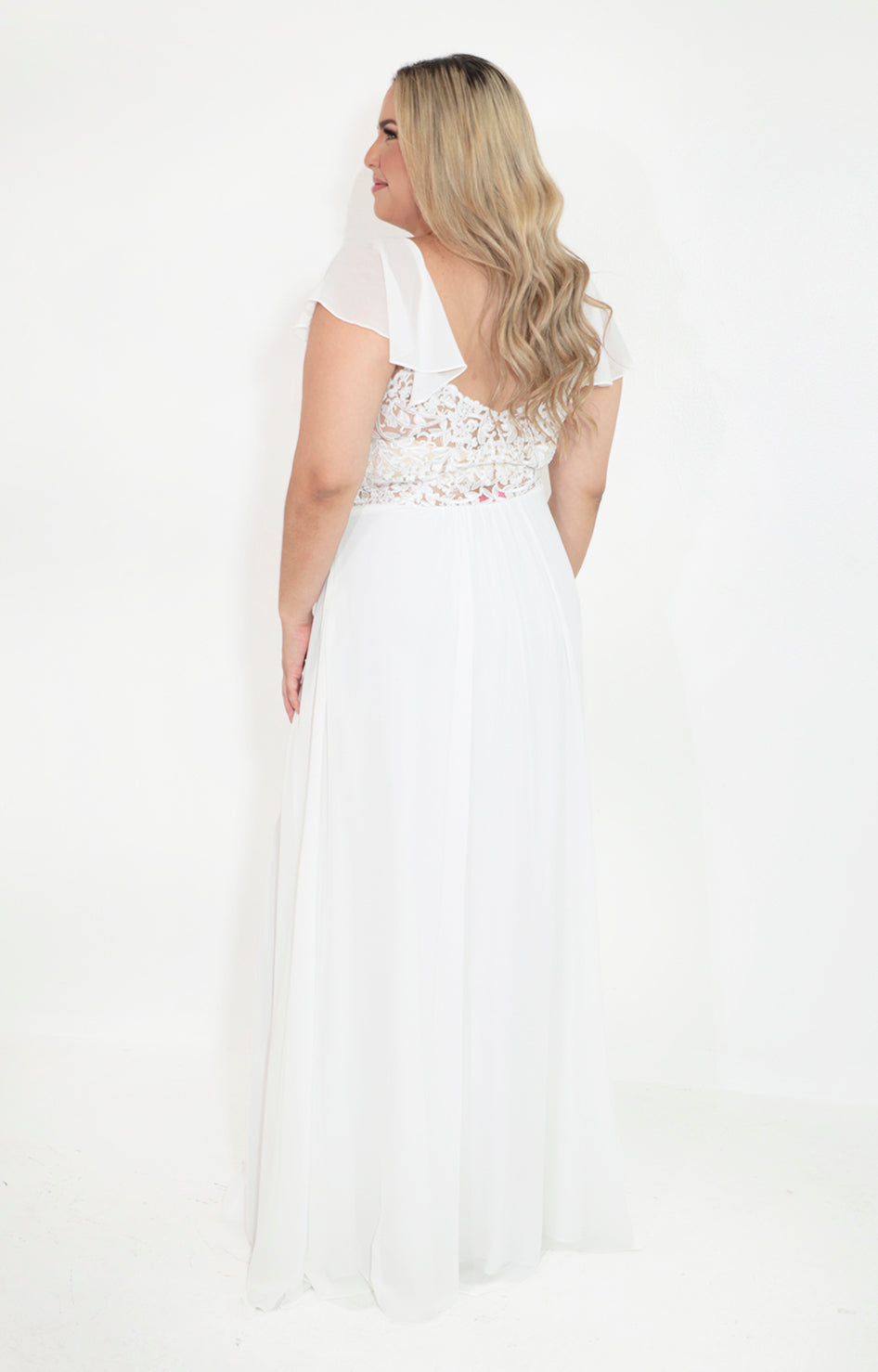 Vestido blanco liso con manga volante - VESTIDO Boutiquemirel 