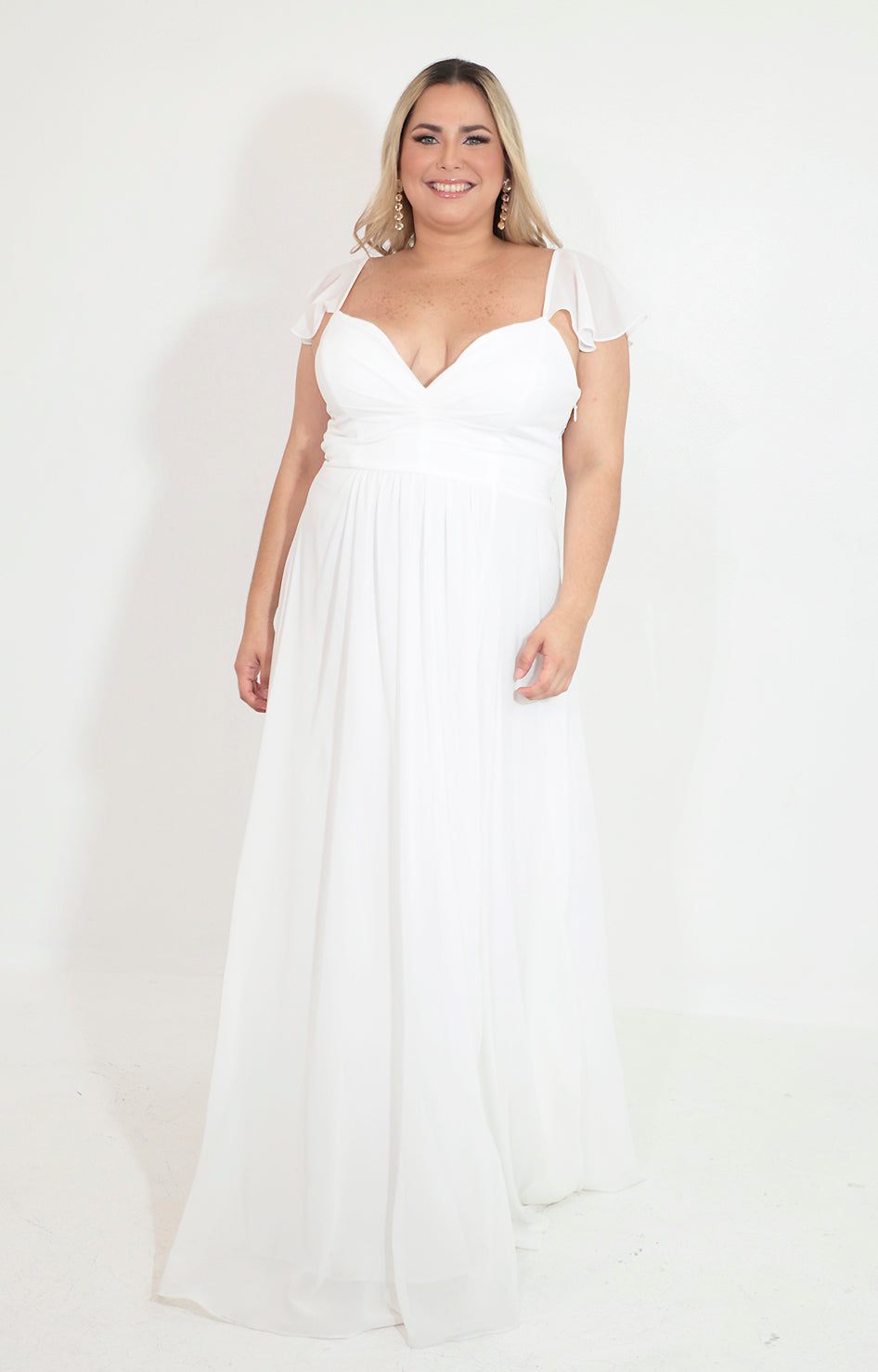 Vestido blanco liso con manga volante - VESTIDO Boutiquemirel 