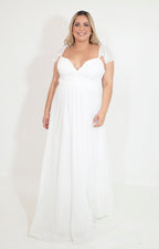 Vestido blanco liso con manga volante - VESTIDO Boutiquemirel 