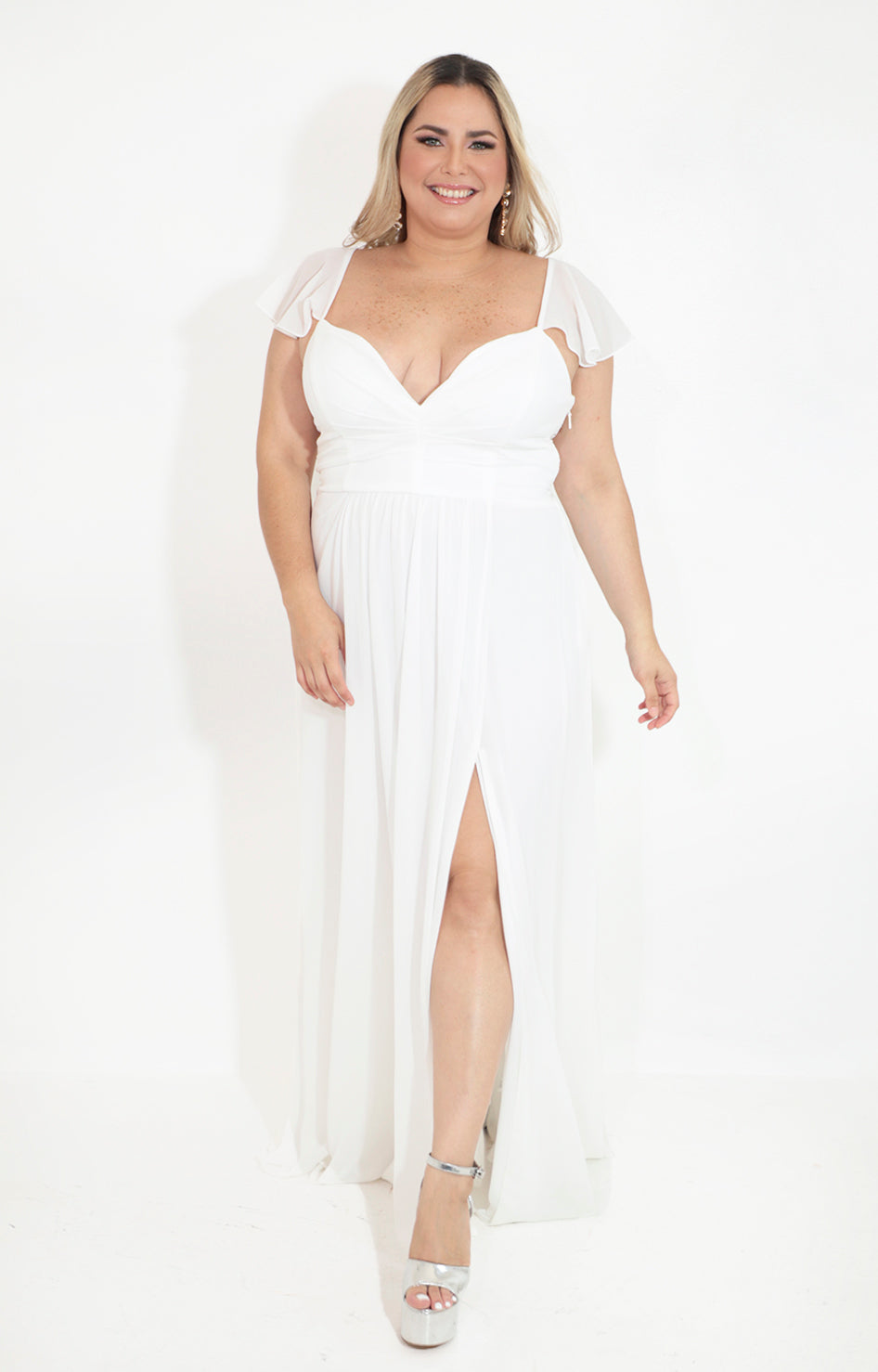 Vestido blanco liso con manga volante - VESTIDO Boutiquemirel 