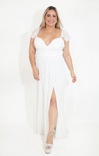 Vestido blanco liso con manga volante - VESTIDO Boutiquemirel 
