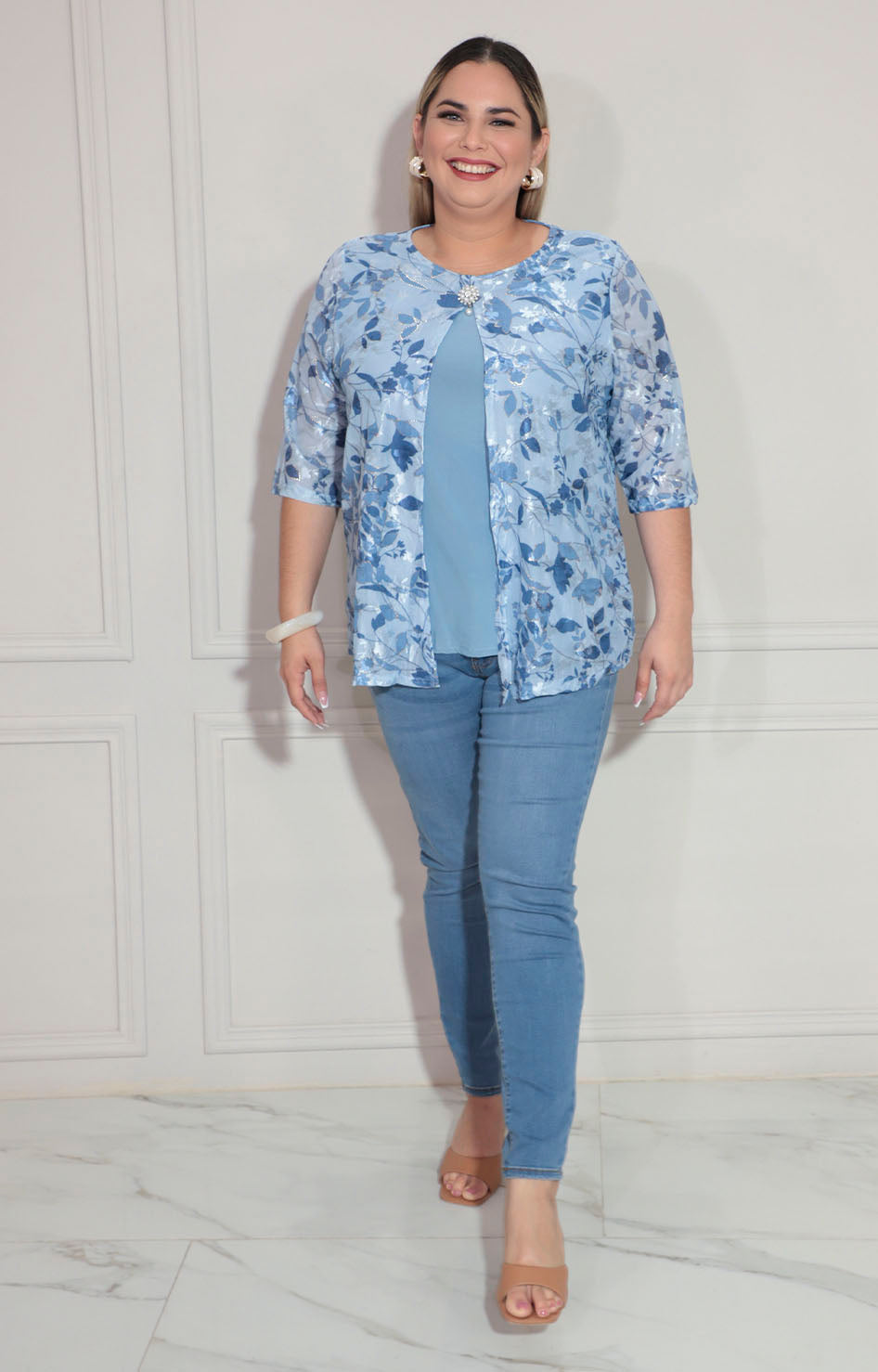 Blusa azul con flores - BLUSA XL Boutiquemirel 