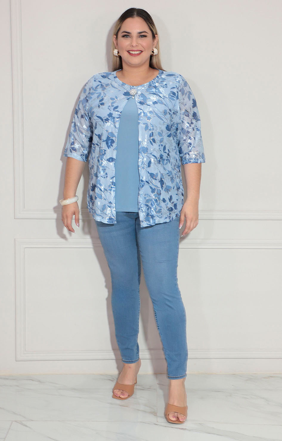 Blusa azul con flores - BLUSA XL Boutiquemirel 