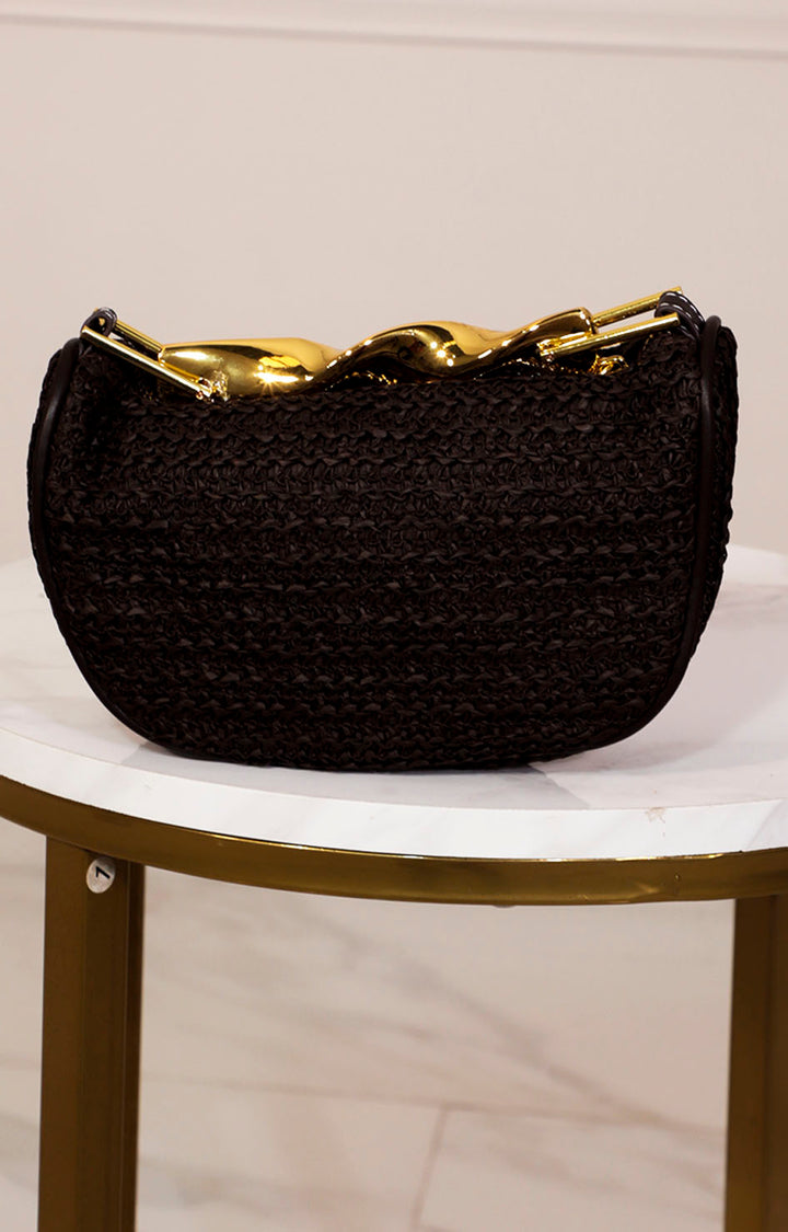 Bolsa negra tejida con broche - BLUSA Boutiquemirel 