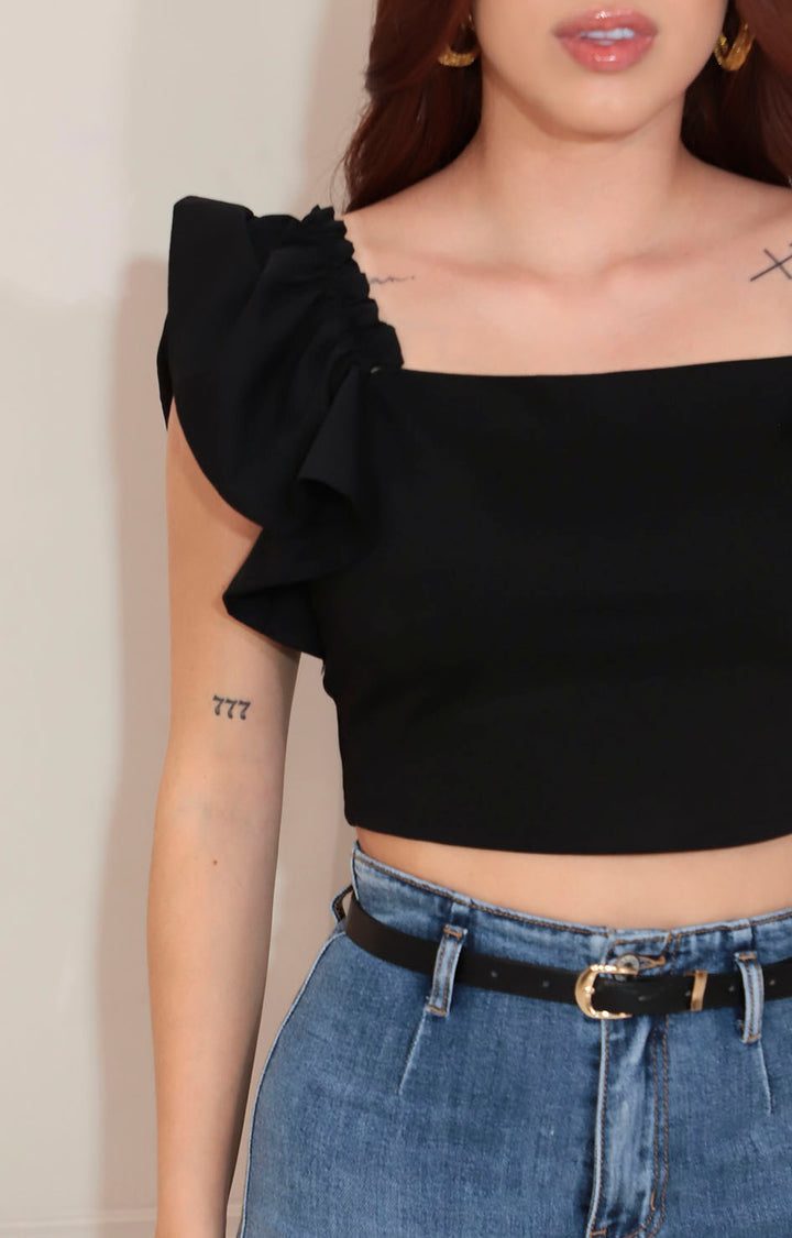 Top negro con olanes - BLUSA Boutiquemirel 