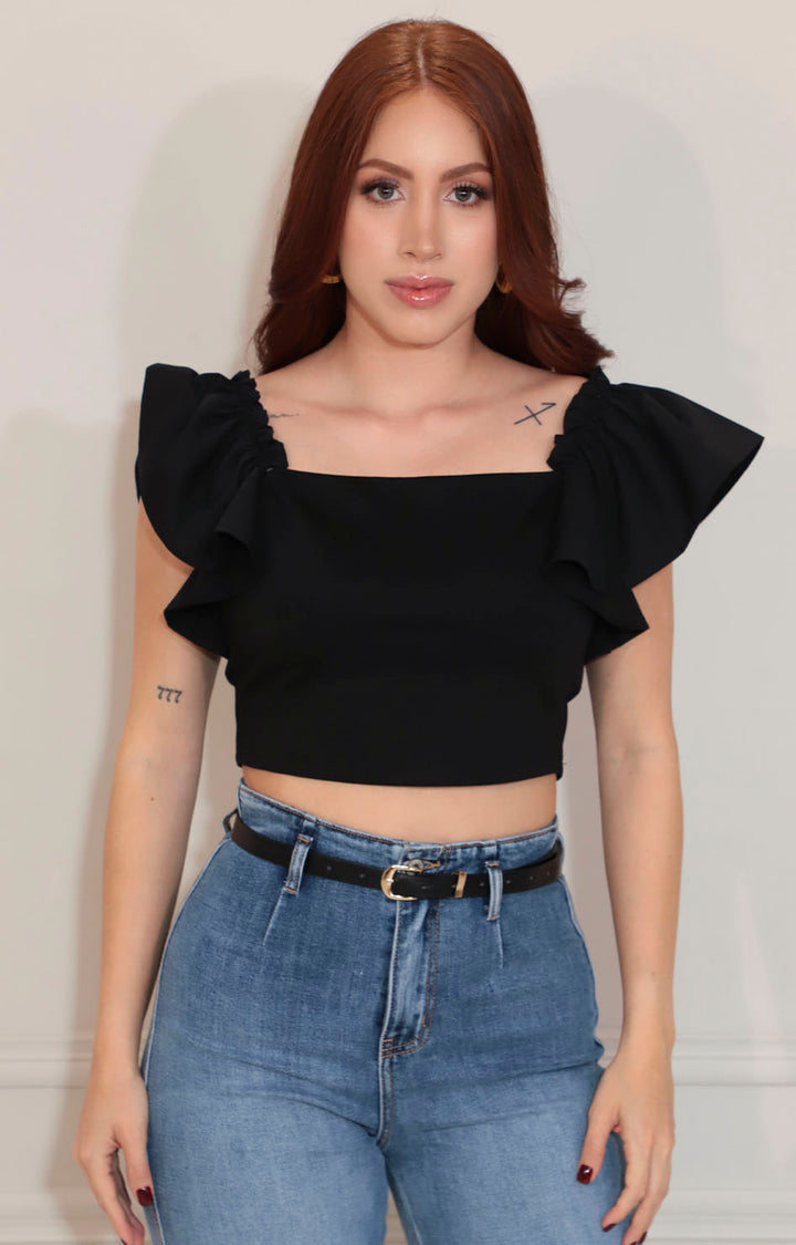 Top negro con olanes - BLUSA Boutiquemirel 