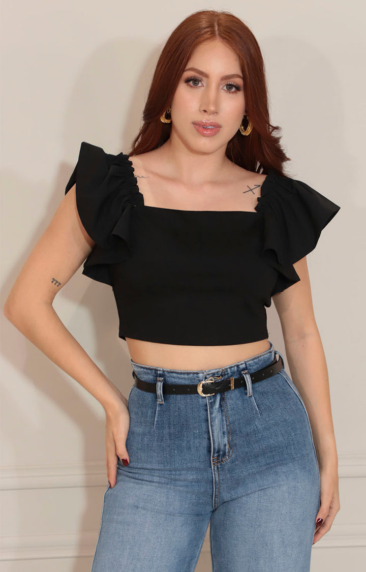 Top negro con olanes - BLUSA Boutiquemirel 