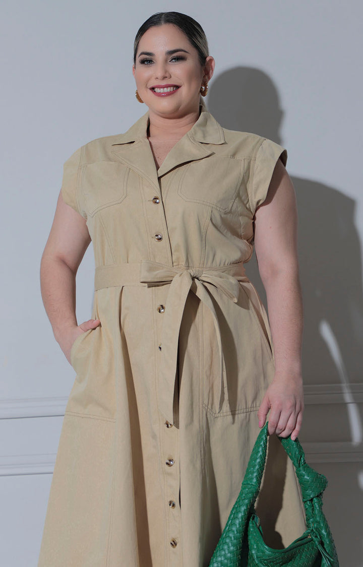 Vestido beige con botones frontal - VESTIDO LARGO CURVY Boutiquemirel 