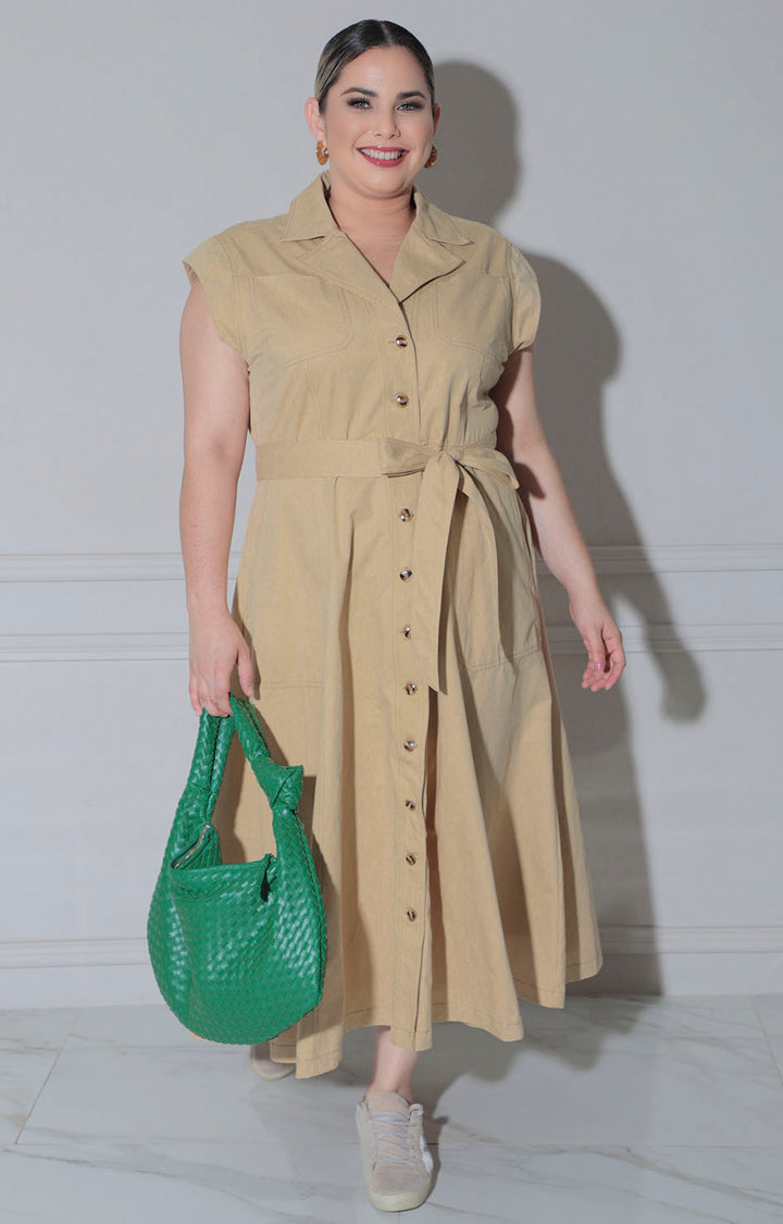 Vestido beige con botones frontal - VESTIDO LARGO CURVY Boutiquemirel 