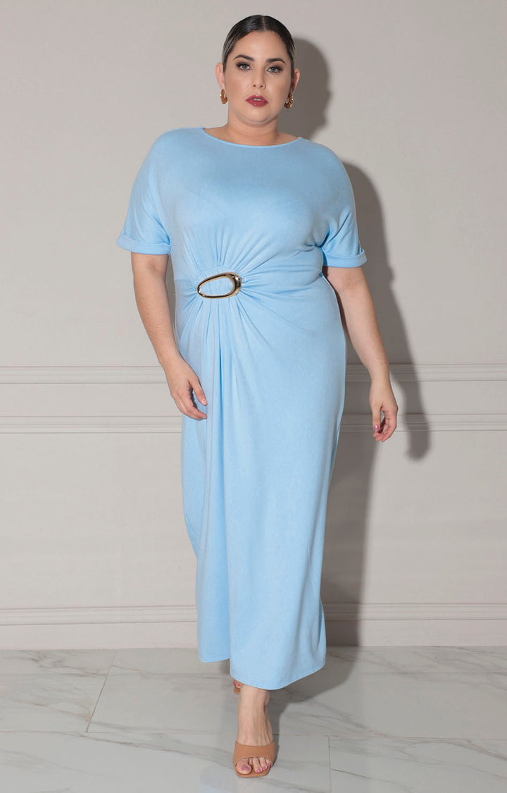Vestido azul con hebilla frontal - VESTIDO CORTO CURVY Boutiquemirel 