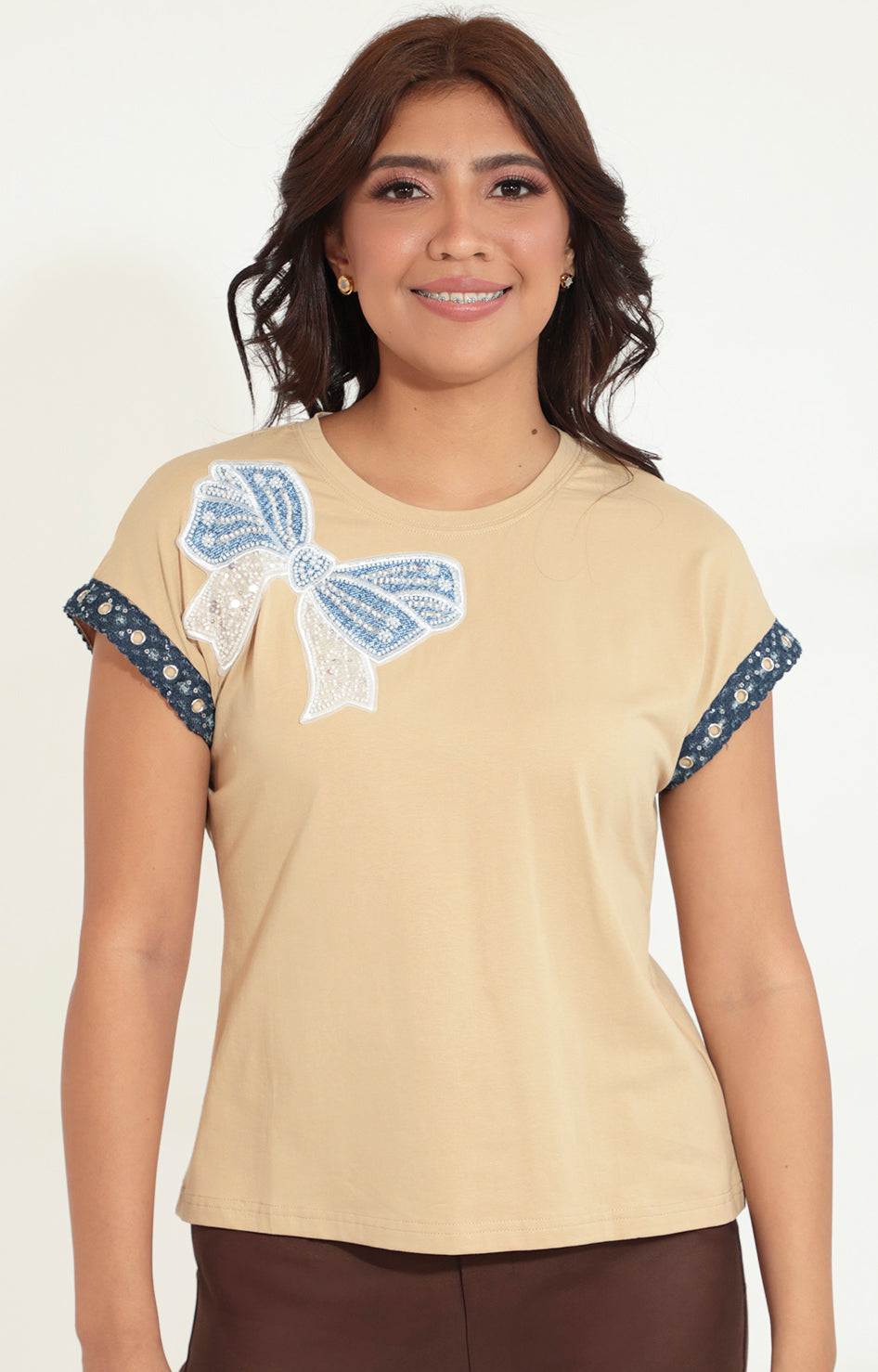 Blusa beige con moño - BLUSA Boutiquemirel 