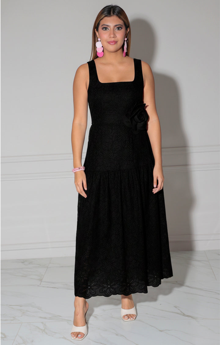 Vestido negro guipur - VESTIDO LARGO REGULAR Boutiquemirel 