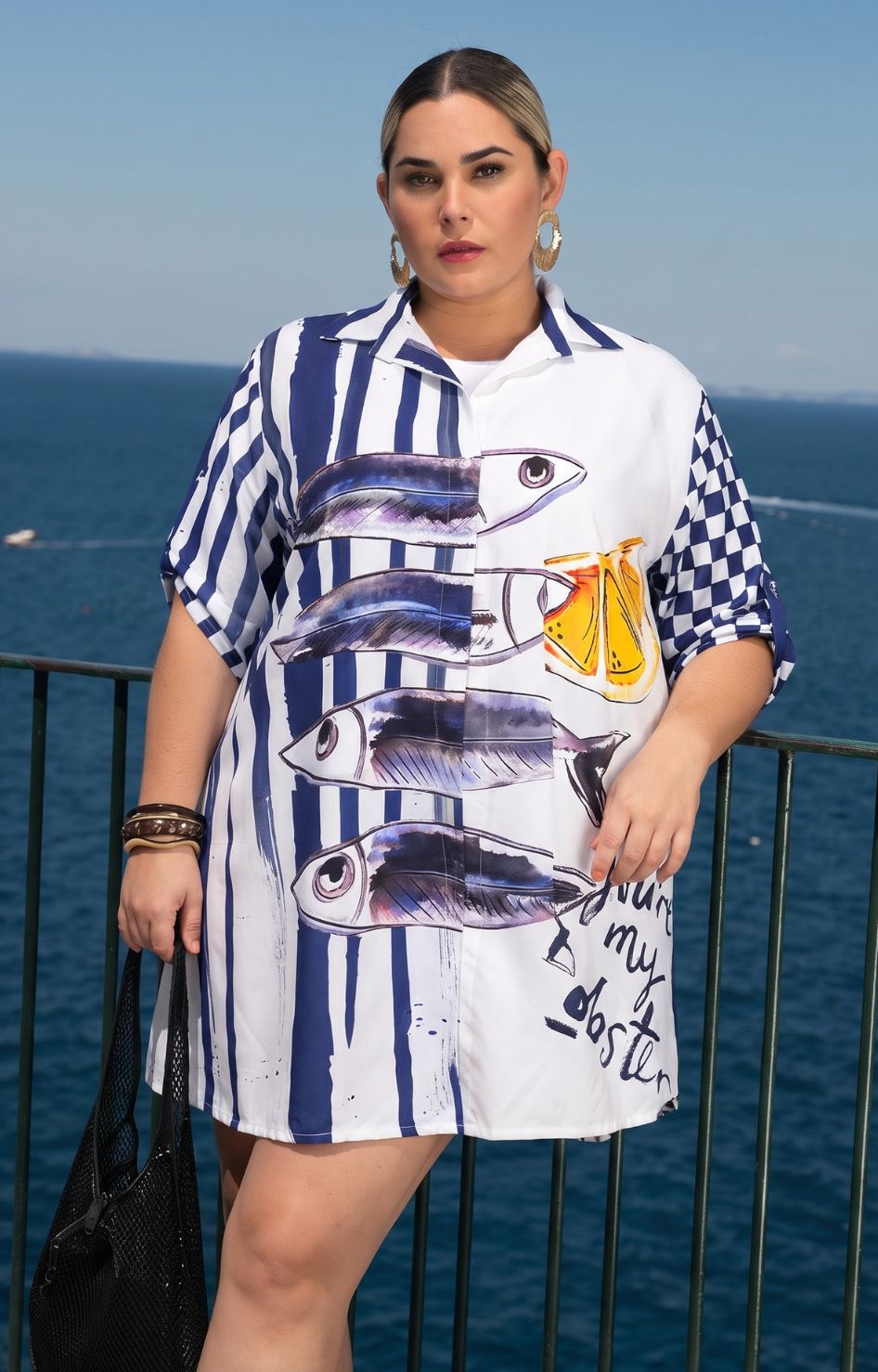 Vestido camisero fish print
